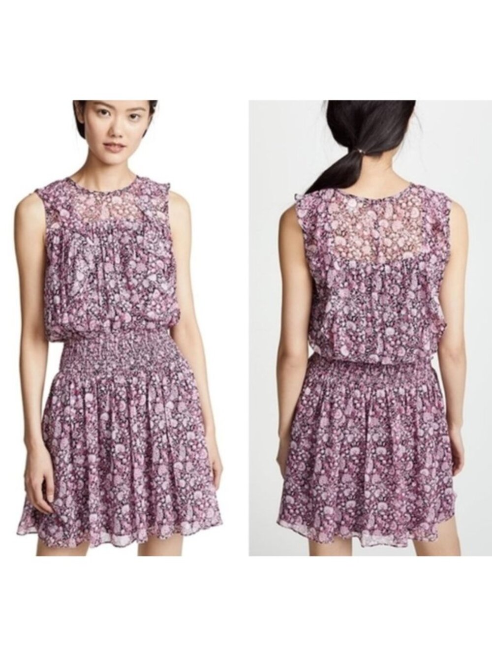 Shoshanna Dalila Silk Popover Mini Dress Bubblegum Pink Floral Size 4